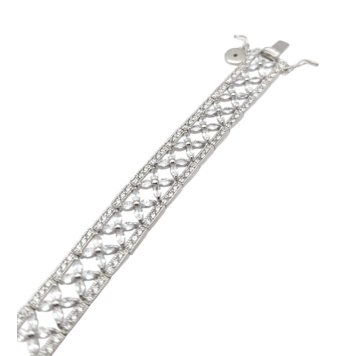 PULSERA LINEARGENT MUJER PLATA DE LEY 925 BAÑO DE RODIO ARTICULADA DISEÑO FLORAL CON BARRAS CIRCONITAS BLANCAS A LOS LADOS LARGO