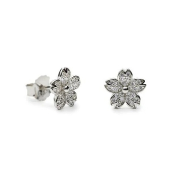 PENDIENTES LINEARGENT MUJER PLATA DE LEY 925 BAÑO DE RODIO FLOR CIRCONITAS BLANCAS 9X9 MILÍMETROS CIERRE PRESIÓN