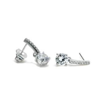 PENDIENTES LINEARGENT PLATA DE LEY 925 BAÑO DE RODIO BARRA CON CIRCONITAS BLANCAS Y COLGANTE CON CIRCONITA DE 6 MILÍMETROS LARGO