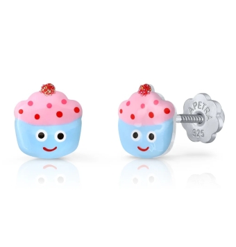 PENDIENTES LAPETRA PLATA DE LEY 925 CAKE ESMALTE AZUL Y ROSA 7X7 MILÍMETROS CIERRE ROSCA