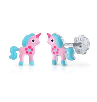 PENDIENTES LAPETRA PLATA DE LEY 925 UNICORNIO ESMALTE AZUL Y ROSA 8X7 MILÍMETROS CIERRE ROSCA