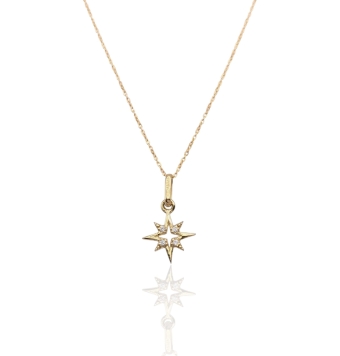 COLLAR MUJER ORO 9 KILATES ESTRELLA POLAR 4 DIAMANTES NATURAL 0018 KILATES 11 MILÍMETROS CADENA FORZADA 0.7 MILÍMETROS LARGO 42