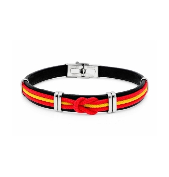 PULSERA LISKA HOMBRE ESPAÑA PIEL COLOR NEGRO Y CUERDA NÁUTICA CON NUDO CENTRAL ANCHO 10 MILÍMETROS LARGO 21 CENTÍMETROS