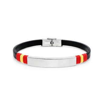 PULSERA LISKA HOMBRE CAUCHO COLOR NEGRO CON PLACA 40X7 MILÍMETROS HILO EN LOS LATERALES CON BANDERA DE ESPAÑA LARGO 21 CENTÍMETR