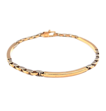 PULSERA ORO AMARILLO 18 KILATES CON 3 BARRAS Y ESLABONES TIPO FORZADO PLANO. ANCHO  3 MILÍMETROS LARGO 20 CENTÍMETROS. CIERRE M