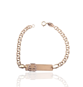 ESCLAVA BEBE ORO AMARILLO HUNGARINA PLACA CON OSITO BICOLOR 13.5 CENTIMETROS