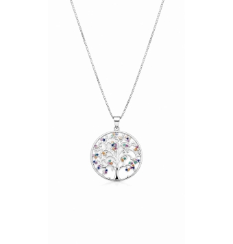 COLLAR PLATA DE LEY 925 ARBOL DE LA VIDA CON CIRCONITAS MULTICOLOR 25 MILÍMETROS LARGO CADENA 40 CENTÍMETROS