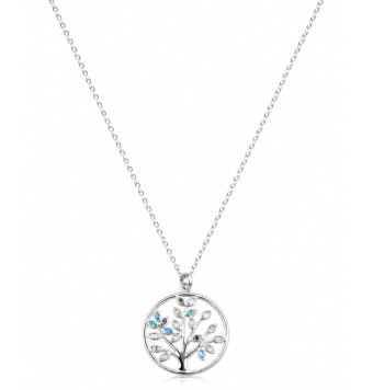 COLLAR MUJER PLATA DE LEY 925 ARBOL DE LA VIDA CON PIEDRAS MULTICOLOR 20 MILÍMETROS LARGO CADENA 40-45 CENTÍMETROS AJUSTABLE (1)
