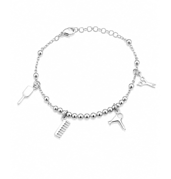 PULSERA MUJER PLATA DE LEY 925 BOLAS Y MOTIVOS COLGANTES DE PELUQUERÍA LARGO 17-19 CENTÍMETROS AJUSTABLE CIERRE MOSQUETÓN
