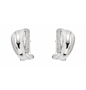 PENDIENTES ATLÁNTIDA MUJER PLATA DE LEY 925 TRIPLE BARRA CENTRAL LISA Y LAS OTRAS DOS CON CIRCONITAS BLANCAS 15X10 MILÍMETROS CI