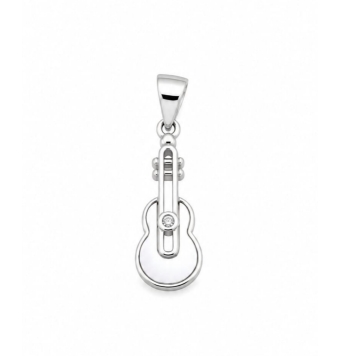 COLGANTE PLATA DE LEY 925 GUITARRA NACAR Y CIRCONITA BLANCA 28X7 MILÍMETROS
