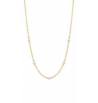 COLLAR MUJER PLATA DE LEY 925 CHAPADO DORADO 5 PERLAS NATURALES 4 MILÍMETROS LARGO 40-45 CENTÍMETROS AJUSTABLE