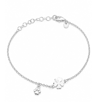 PULSERA MUJER PLATA DE LEY 925 TREBOL LISO CENTRAL 8 MILÍMETROS Y TREBOL COLGANTE 5 MILÍMETROS LARGO 17-20 CENTÍMETROS AJUSTABLE