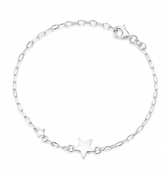 PULSERA MUJER PLATA DE LEY 925 DOBLE ESTRELLA UNA CON CIRCONITA BLANCA Y OTRA MÁS GRANDE 9 MILÍMETROS LARGO 17-20 CENTÍMETROS AJ