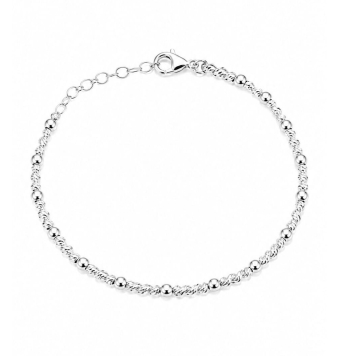 PULSERA MUJER PLATA DE LEY 925 BOLAS LISAS Y BRILLANTES ANCHO 3 MILÍMETROS LARGO 16-19 CENTÍMETROS AJUSTABLE