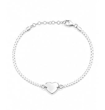 PULSERA MUJER PLATA DE LEY 925 ESLABÓN SERPIENTE ANCHO 2 MILÍMETROS CORAZÓN LISO 9 MILÍMETROS LARGO 16-19 CENTÍMETROS AJUSTABLE