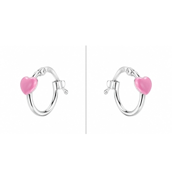 PENDIENTES ARO MUJER PLATA DE LEY 925 CORAZÓN EN ESMALTE ROSA 5 MILÍMETROS 12X2 MILÍMETROS