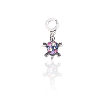 CHARM PLATA DE LEY 925 TORTUGA CON CIRCONITAS DE COLORES FUCSIA AMARILLO AZUL LILA