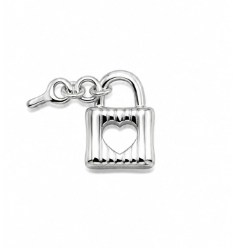CHARM MUJER PLATA DE LEY CANDADO CON CORAZÓN Y LLAVE COLGANTE 14X10 MILÍMETROS