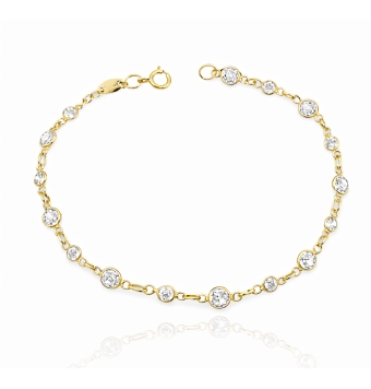 PULSERA NIÑA COMUNIÓN ORO AMARILLO 18 KILATES CON 16 CHATONES CIRCONITAS BLANCAS 3 Y 4 MILÍMETROS LARGO 17 CENTÍMETROS (1)