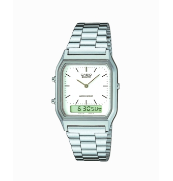 RELOJ CASIO ANALÓGICO/DIGITAL CADENA ACERO CAJA RESINA CROMADA 38.8 × 29.8 × 8.1 mm ESFERA COLOR BLANCO