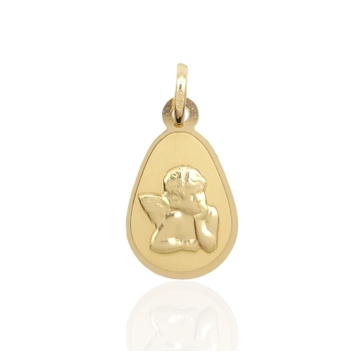 COLGANTE MEDALLA BEBÉ ORO AMARILLO 18 KILATES ÁNGEL DE LA GUARDA FORMA DE LÁGRIMA 10X14 MILÍMETROS MATE/BRILLO