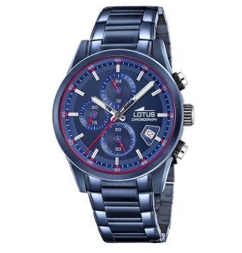 RELOJ LOTUS ANALÓGICO CRONÓGRAFO HOMBRE CON CAJA DE ACERO IP AZUL DE 41 MILÍMETROS. ESFERA AZUL MARINO CON DETALLES ROJO. CADENA