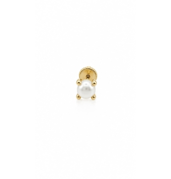PENDIENTES NIÑA ORO AMARILLO 18 KILATES PERLA BLANCA 5 MILIMETROS CUATRO GARRAS CIERRE TORNILLO