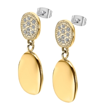 PENDIENTES LOTUS STYLE BLISS URBAN WOMAN MUJER LS2567-4/2 ACERO CHAPADO DORADO CIRCONITAS BLANCAS ANCHO 14 MILÍMETROS LARGO 3.5