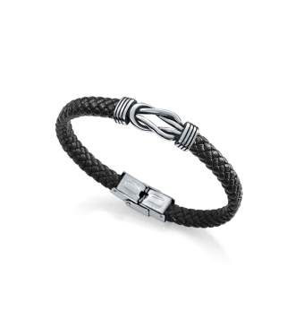 PULSERA HOMBRE VICEROY FASHION CUERO TRENZADO NEGRO DETALLE ACERO NUDOS AJUSTABLE