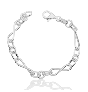 PULSERA PLATA DE LEY 925 ESLABONES REDONDOS Y FORMA INFINITO ENTRELAZADOS LARGO 19 CENTÍMETROS CIERRE MOSQUETÓN