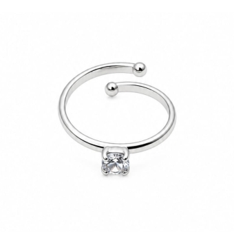ANILLO ABIERTO MUJER PLATA DE LEY 925 CIRCONITA BLANCA CON 4 GARRAS 4 MILÍMETROS