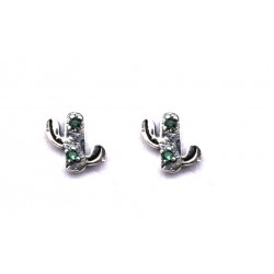 PENDIENTES FORMA DE CACTUS CON PIEDRAS VERDES PLATA DE LEY CIERRE PRESION