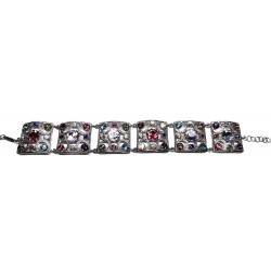 PULSERA PLATA ESLABONES CUADRADOS CRISTALES DE SWAROVSKI MULTICOLOR