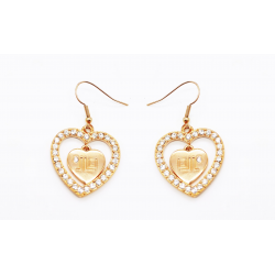 PENDIENTES JLO RODIO CHAPADO DORADO DOBLE CORAZON CON CIRCONITAS LARGO 4 CENTIMETROS CIERRE HIPPIE