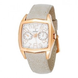 Reloj Festina mujer correa de piel beige caja acero chapado dorado esfera blanca