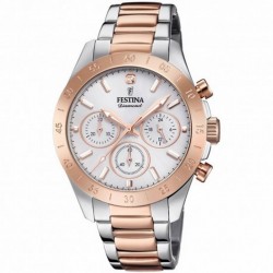Reloj Festina mujer correa metálica  bicolor esfera blanca 6 agujas (1)