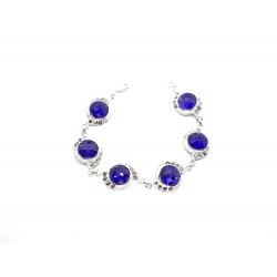 PULSERA PLATA ESLABONES REDONDOS CON PIEDRAS LILAS Y MARQUESITAS 19 CENTIMETROS
