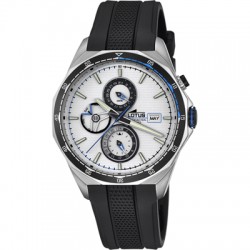 Reloj Lotus hombre correa de caucho azul esfera blanca crono