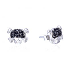 PENDIENTES PLATA DE LEY FORMA CALAVERA CIRCONITAS NEGRAS 7 MM TUERCA PRESIÓN (1)