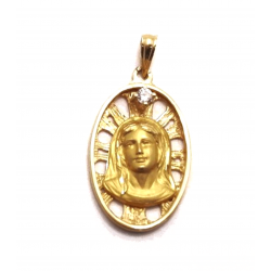MEDALLA DE ORO AMARILLO VIRGEN OVALADA 1 CIRCONITA  23 MILÍMETROS DE ALTO