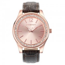 Reloj Viceroy Mujer correa marrón esfera salmón caja cobre circonitas