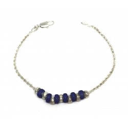PULSERA PLATA CADENA CORDÓN ANILLAS AZULES Y PLATA TALLADA NO FIJAS LARGO 18 CM