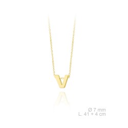 GARGANTILLA PLATA DE LEY 925 CHAPADO DORADO CADENA FINA CON INICIAL V 7 MILÍMETROS LARGO AJUSTABLE 41-45 CENTÍMETROS